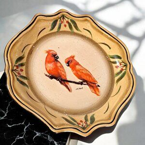 Julie Ueland Spice Island Red Birds Dinner Plate (10.5”) Colorful Embossed NICE